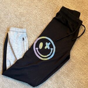 Pixielane Kids Black and Gray Joggers with Smiley Face Design- size 9/10